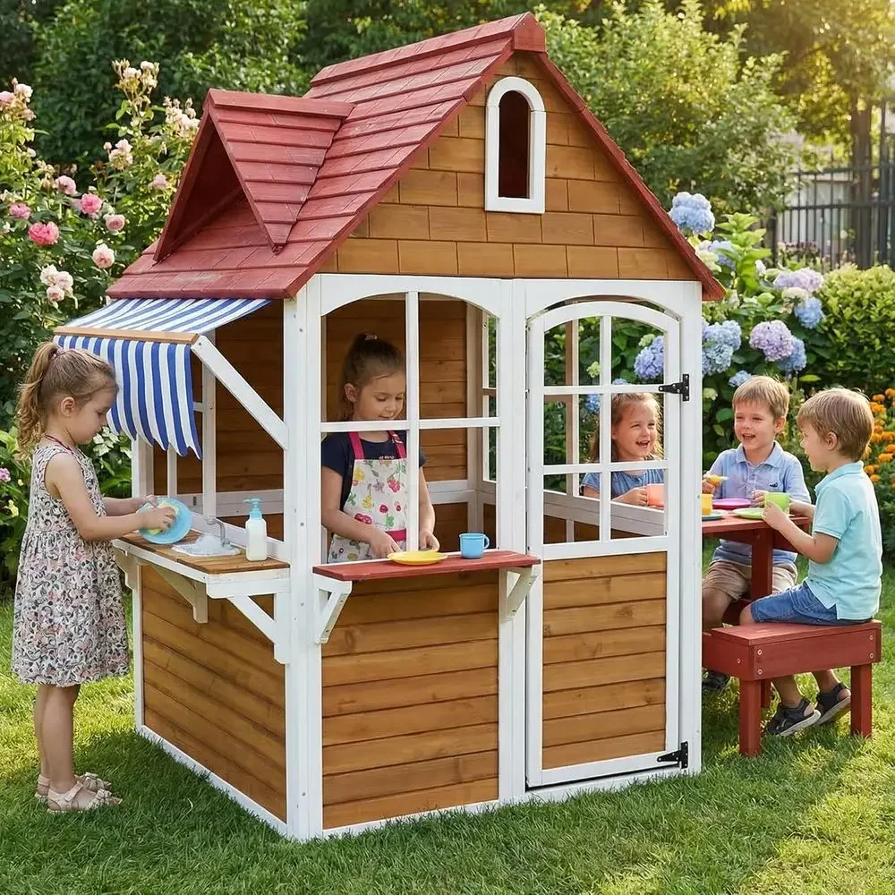 Kids Outdoor Sink - 대형 원목 야외 어린이 놀이집 (싱크대