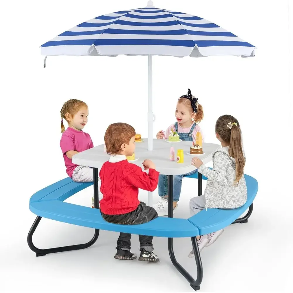Kids Outdoor Activity Table - 8인용 어린이 피크닉 테이블(우산 포함), 유아용