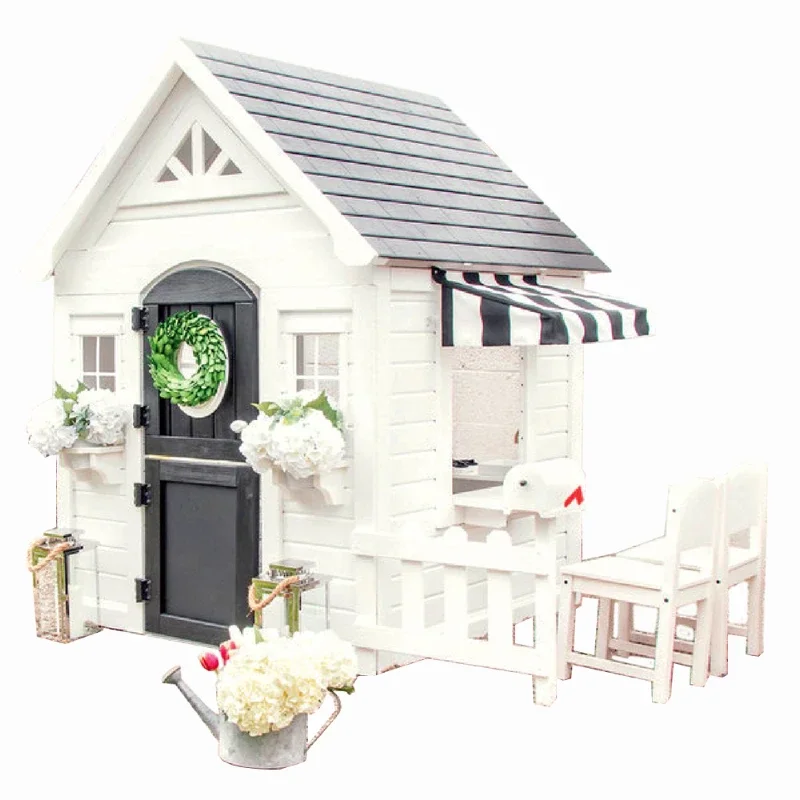 Kids Outdoor Cubby House - 심플한 울타리가 있는 놀이집, 모던한 흰색