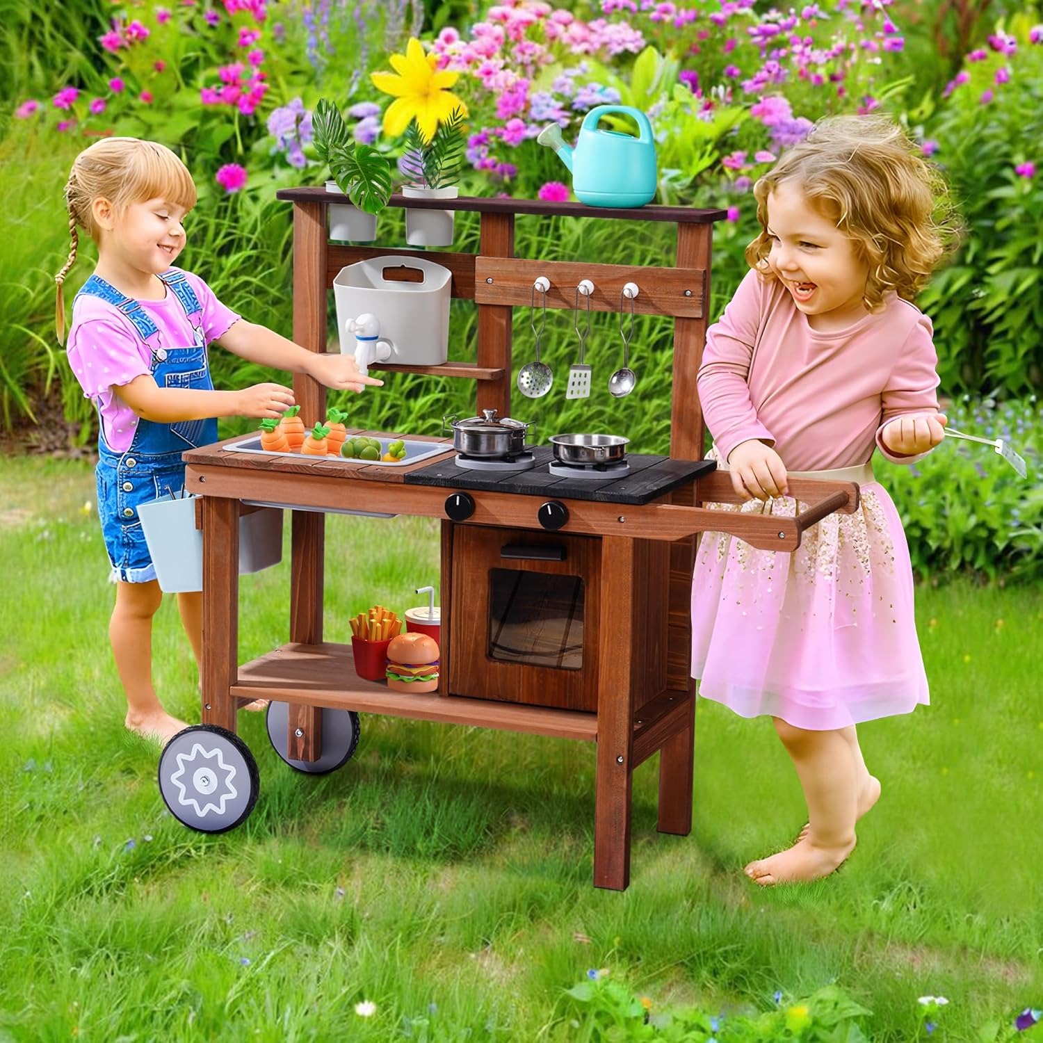 Kids Outdoor Sink - 바퀴 달린 야외 진흙놀이 주방 장난감,