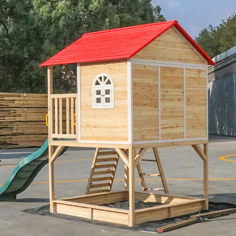 Kids Outdoor Cubby House - 야외 나무 놀이터 놀이집 어린이용 오두막