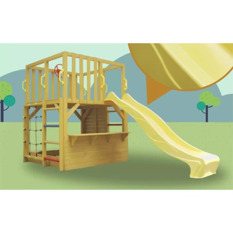 Kids Outdoor Cubby House - 어린이용 나무 야외 놀이집 및 미끄럼틀
