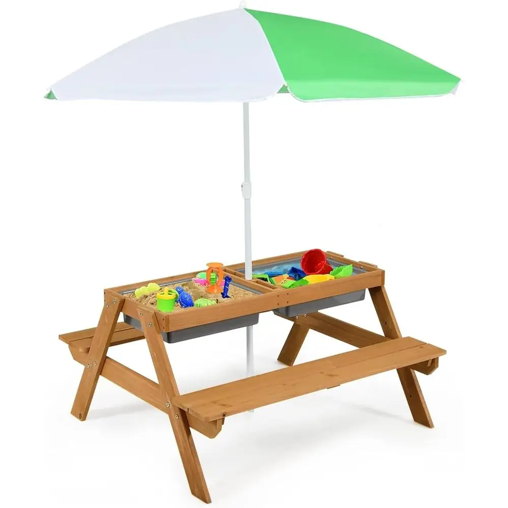 4-in-1 나무 모래놀이 및 물놀이 피크닉 테이블 ( - Kids Outdoor Garden Set 리뷰 및 가격