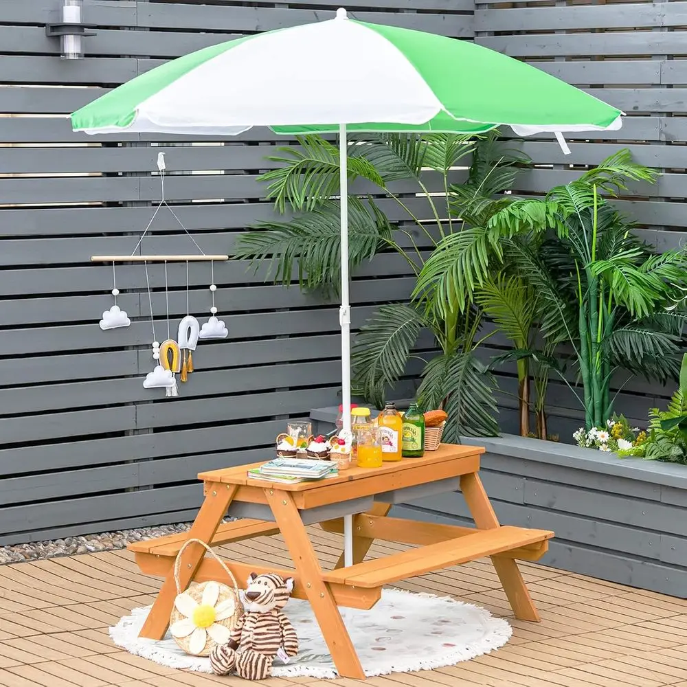 4-in-1 나무 모래놀이 및 물놀이 피크닉 테이블 ( - Kids Outdoor Garden Set 리뷰 및 가격
