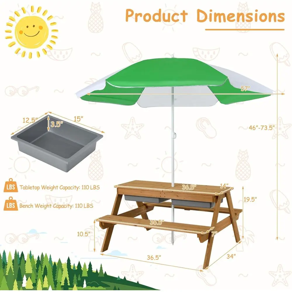4-in-1 나무 모래놀이 및 물놀이 피크닉 테이블 ( - Kids Outdoor Garden Set 리뷰 및 가격