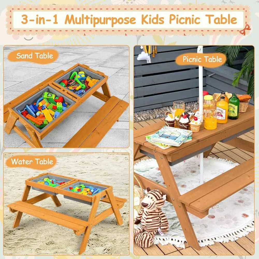 4-in-1 나무 모래놀이 및 물놀이 피크닉 테이블 ( - Kids Outdoor Garden Set 리뷰 및 가격