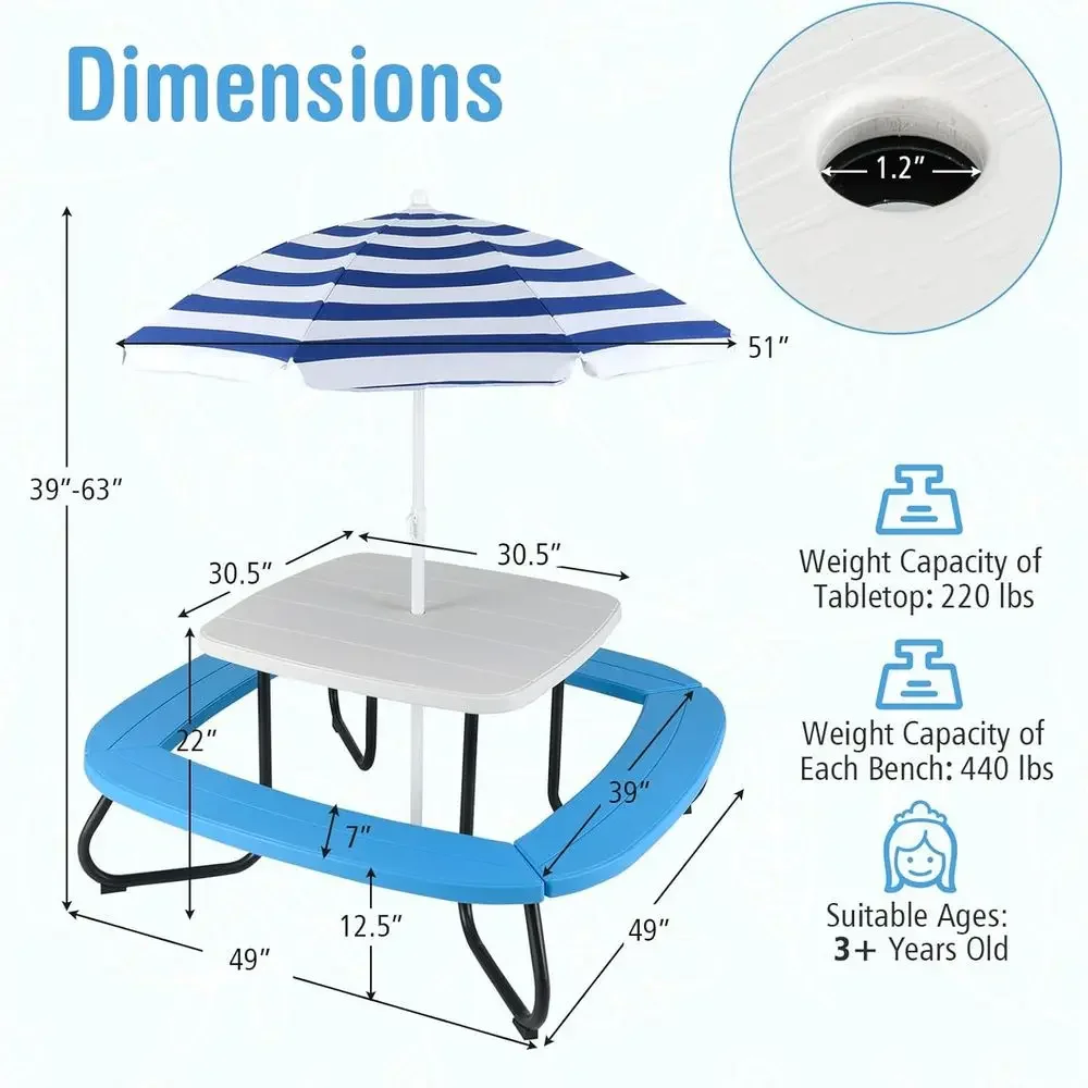8인용 어린이 피크닉 테이블(우산 포함), 유아용 활동 - Kids Outdoor Activity Table 리뷰 및 가격